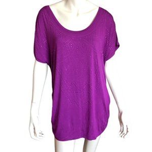 Lane Bryant Purple Beaded Top with Side Ruching – Size 16